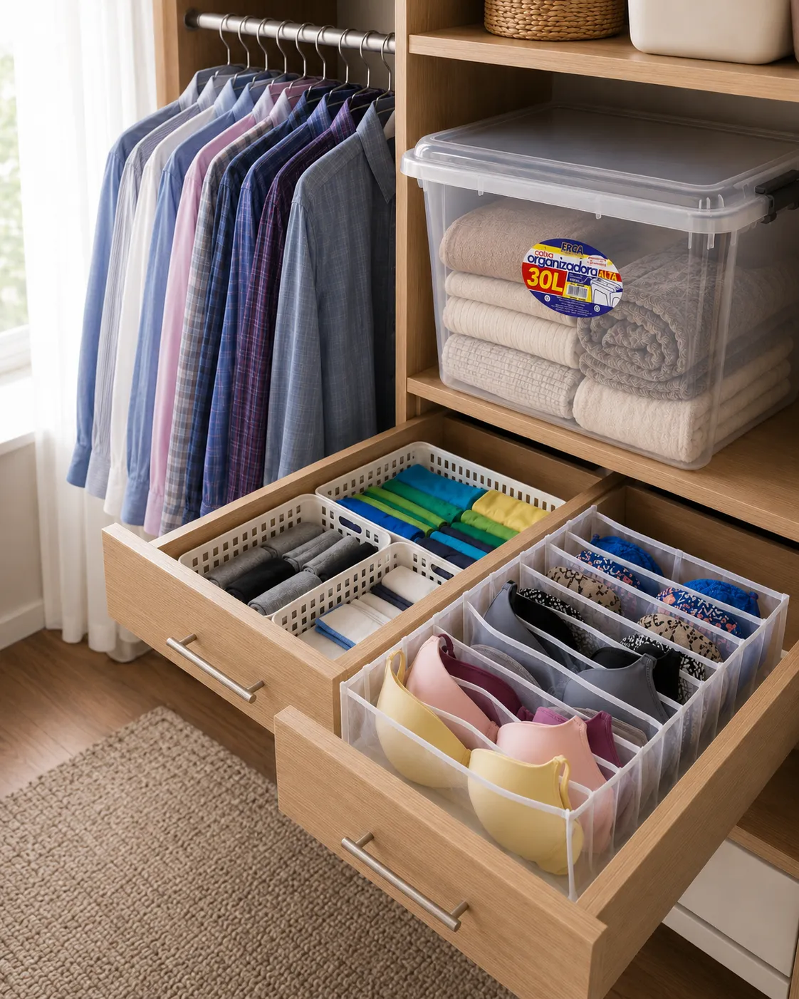 Kit Organização da Casa Nova - 15 peças com Caixa, Colmeia e Cabides